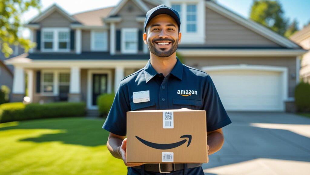 Amazon Hub配達員が置き配している様子