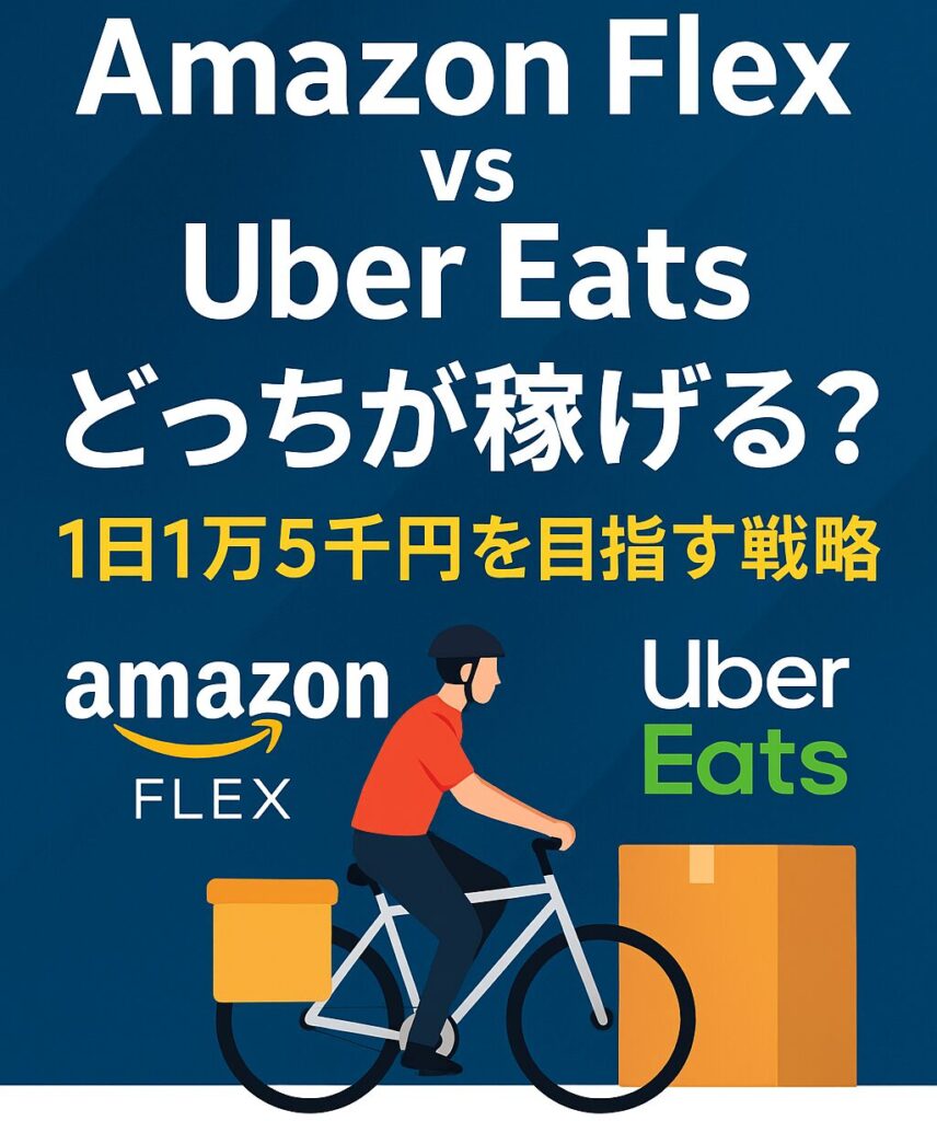 Amazon FlexとUber Eatsの比較イメージ｜報酬・働き方・ピーク時間の違いを解説