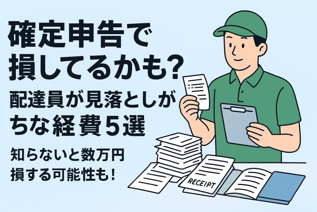 フードデリバリー配達員が領収書を整理して確定申告の準備をしている様子