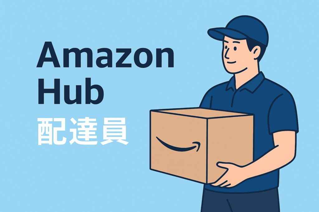 Amazon Hub配達員の仕事風景。事業所から地域の荷物を配達する様子。