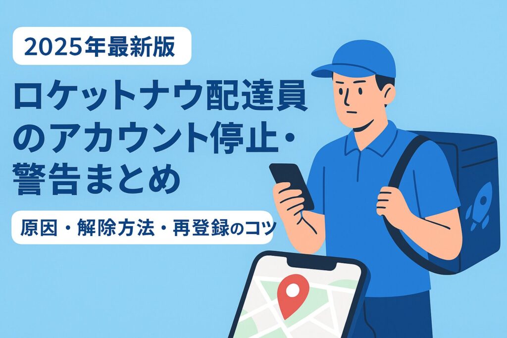 「ロケットナウ配達員がスマホを見ながら配達している様子（地図アプリと配達バッグ）」