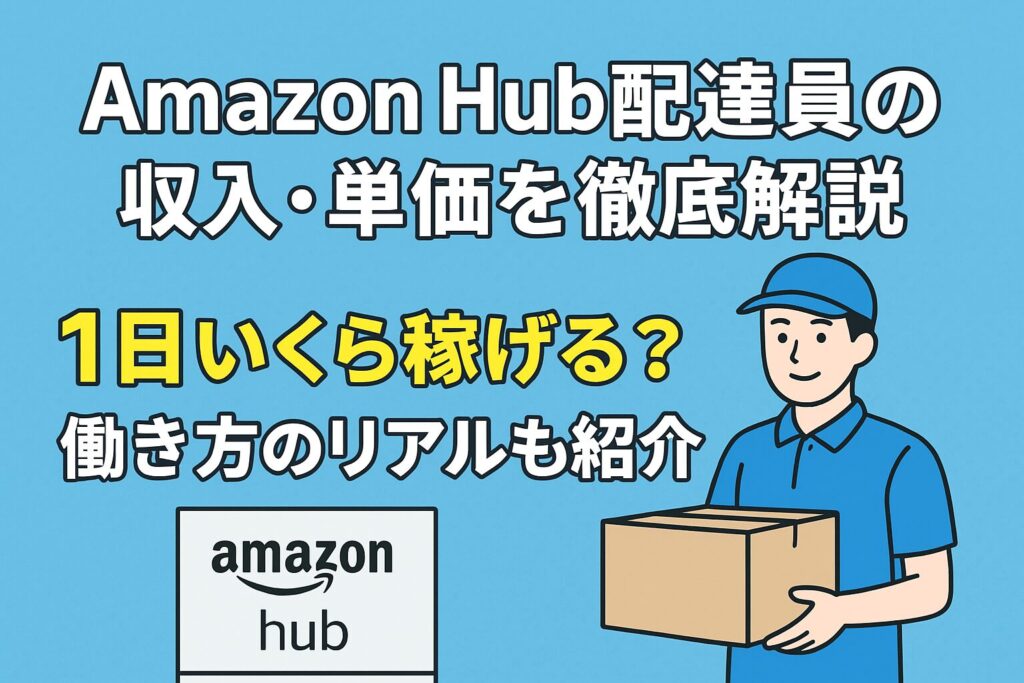Amazon Hub配達員の収入を解説するイメージ画像（配達員が荷物を仕分けしている様子）