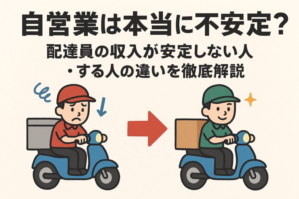 「バイクで配達する自営業の男性がスマホで報酬アプリを確認している写真」