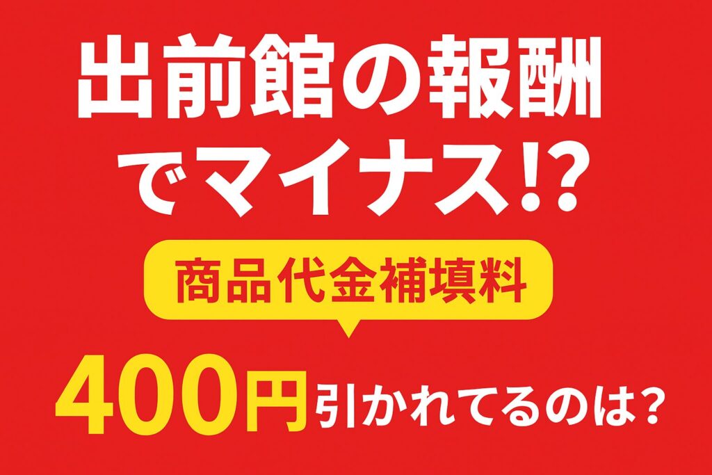 出前館の支払い明細にある「商品代金補填料 −400円」のスクリーンショット。報酬がマイナスに見える例。