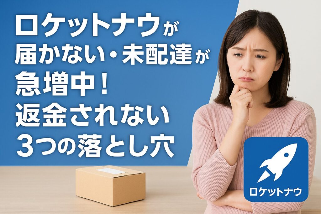 ロケットナウの配達を待つ女性と空になった配達箱（イメージ）