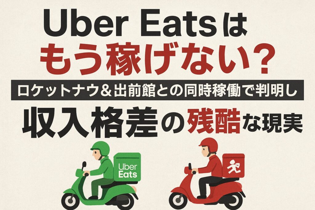 Uber Eatsとロケットナウ、出前館の配達アプリ比較イメージ