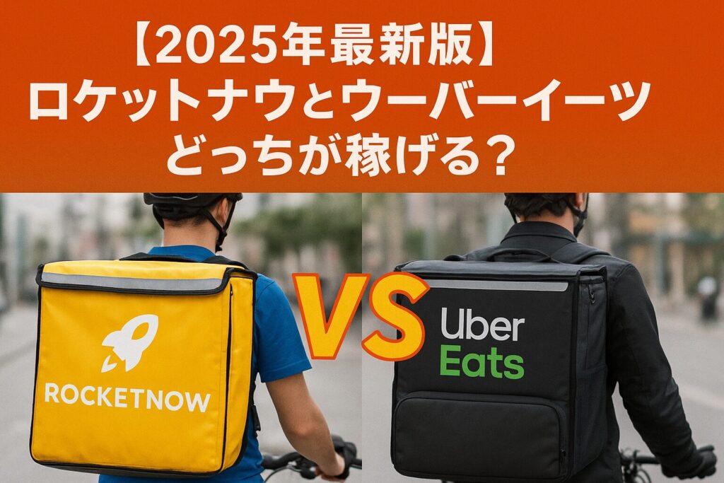 ロケットナウとウーバーイーツの配達員が同時稼働するイメージ写真