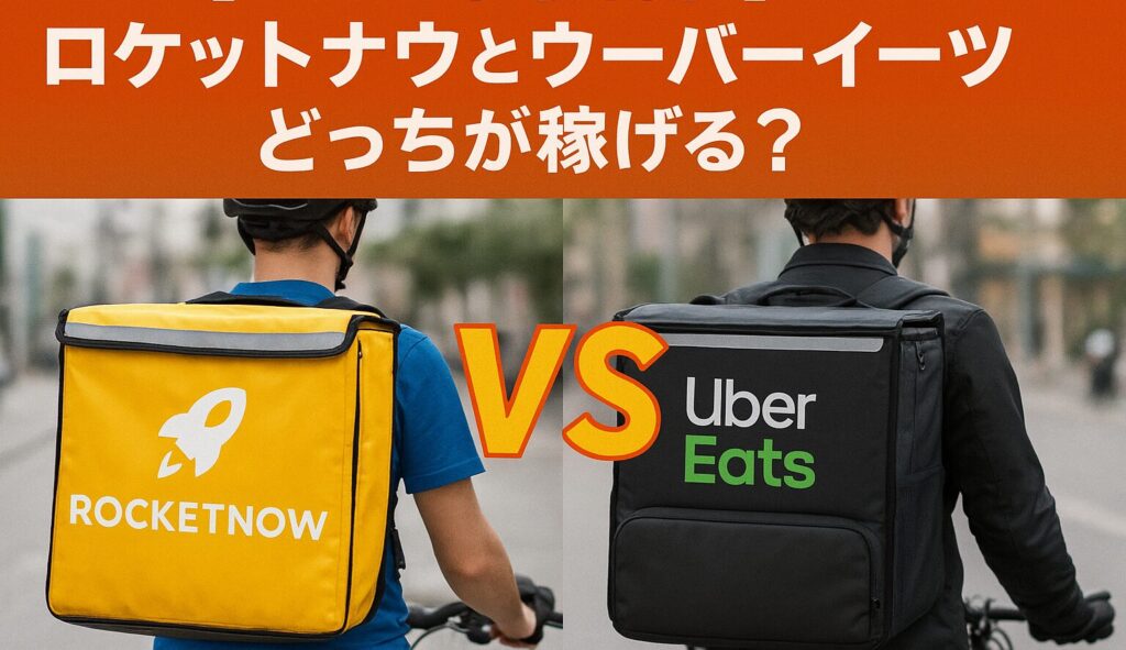 ロケットナウとウーバーイーツの配達員が同時稼働するイメージ写真