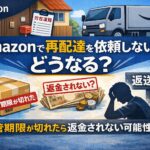 Amazonで再配達を依頼しない場合に、保管期限切れや返送、返金の有無がどうなるのかをイメージしたアイキャッチ画像