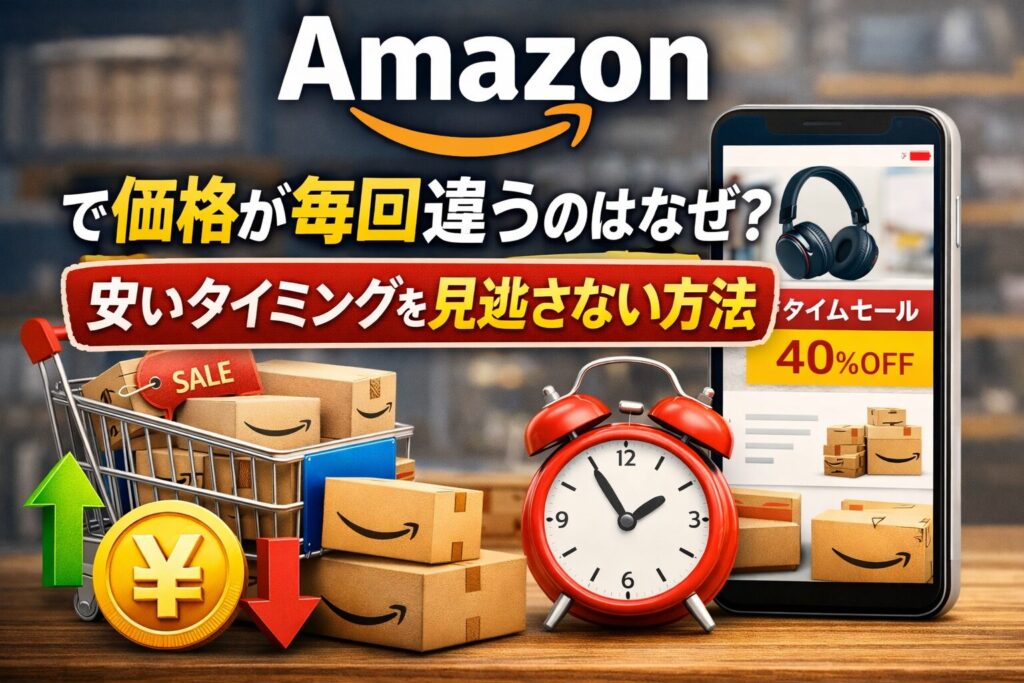 Amazonで価格が毎回違う理由と、安いタイミングを見逃さない方法を解説したアイキャッチ画像