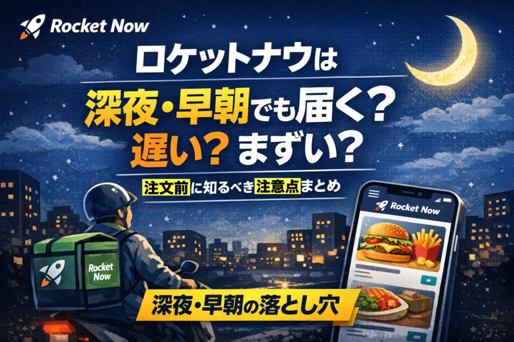 Rocket Nowは深夜・早朝でも届くのか、遅い・まずいと感じる理由や注文前の注意点を解説するアイキャッチ画像