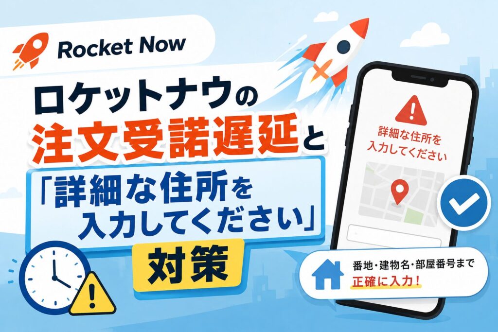 ロケットナウの注文受諾遅延と「詳細な住所を入力してください」対策