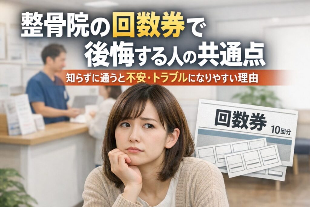 整骨院の回数券で後悔しやすい人の共通点や、不安・トラブルになりやすい理由を解説する記事のアイキャッチ画像