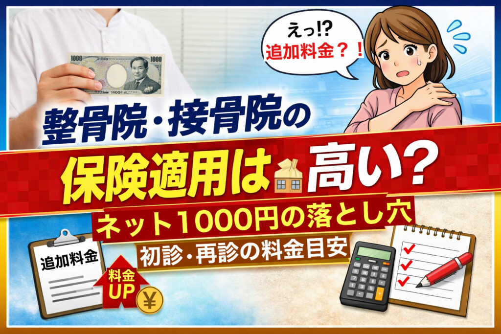 整骨院・接骨院の保険適用は高い?ネットで見かける1,000円表示と初診・再診の実際の料金差を解説するアイキャッチ画像