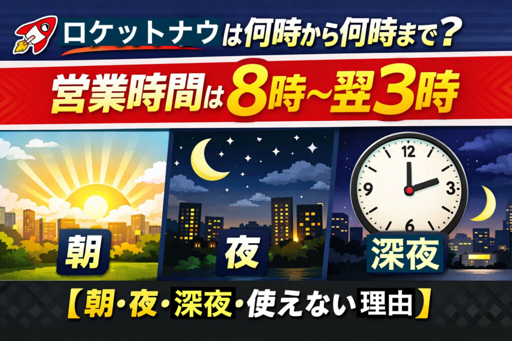 ロケットナウの営業時間は何時から何時まで？8時から翌3時までを朝・夜・深夜別に解説
