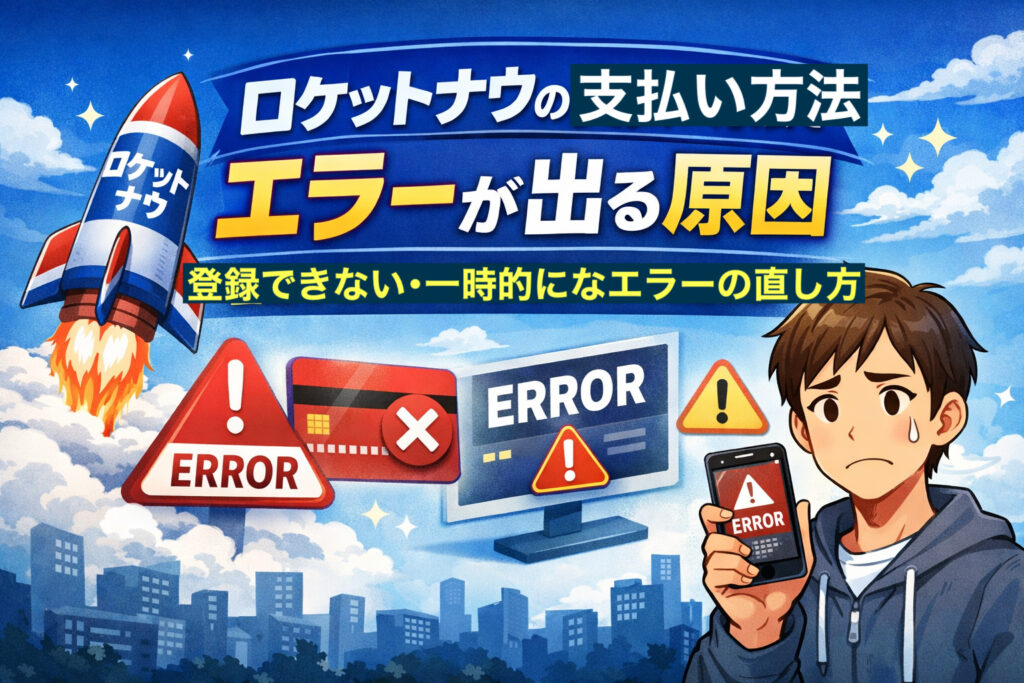 ロケットナウの支払い方法でエラーが出る原因と対処法を解説したアイキャッチ画像