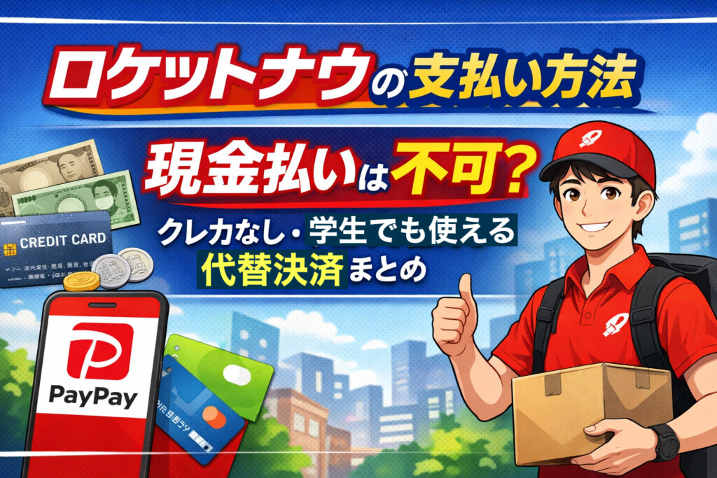 ロケットナウの支払い方法を解説するアイキャッチ画像｜現金払い不可・クレカなしや学生向け代替決済を紹介