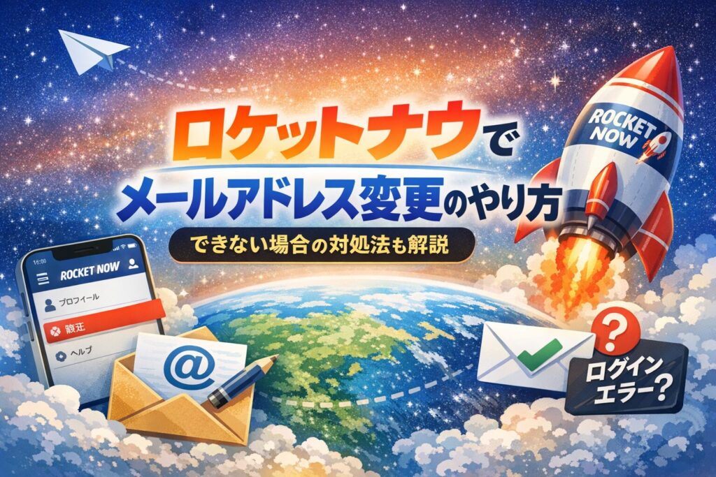 ロケットナウのメールアドレス変更方法とできない場合の対処法を解説したアイキャッチ画像