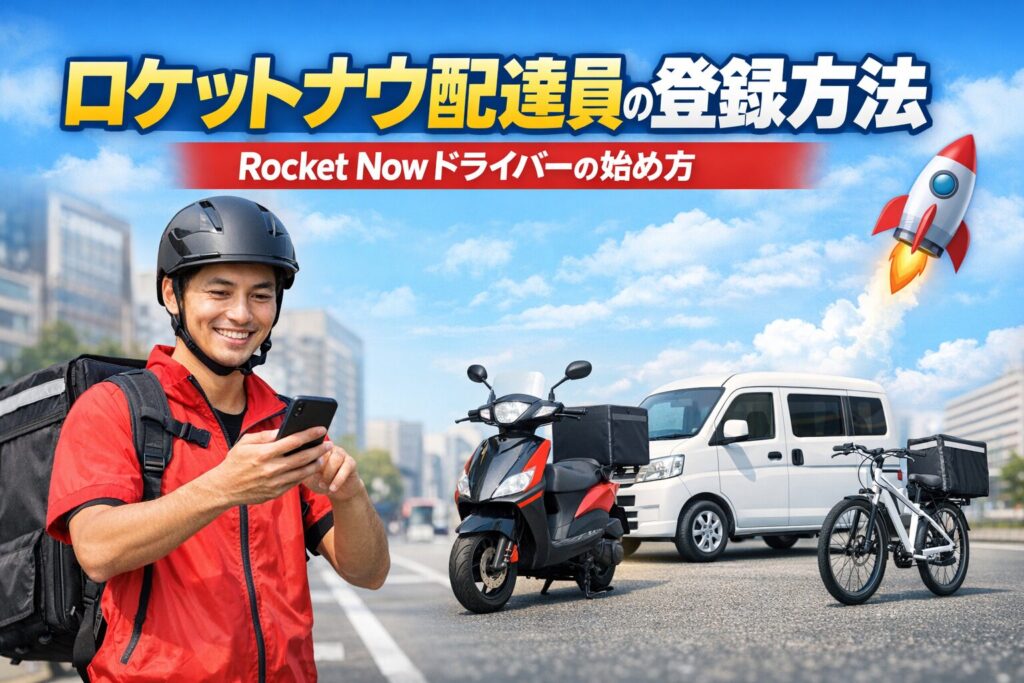 ロケットナウ配達員の登録方法｜Rocket Nowドライバーの始め方を解説したアイキャッチ画像