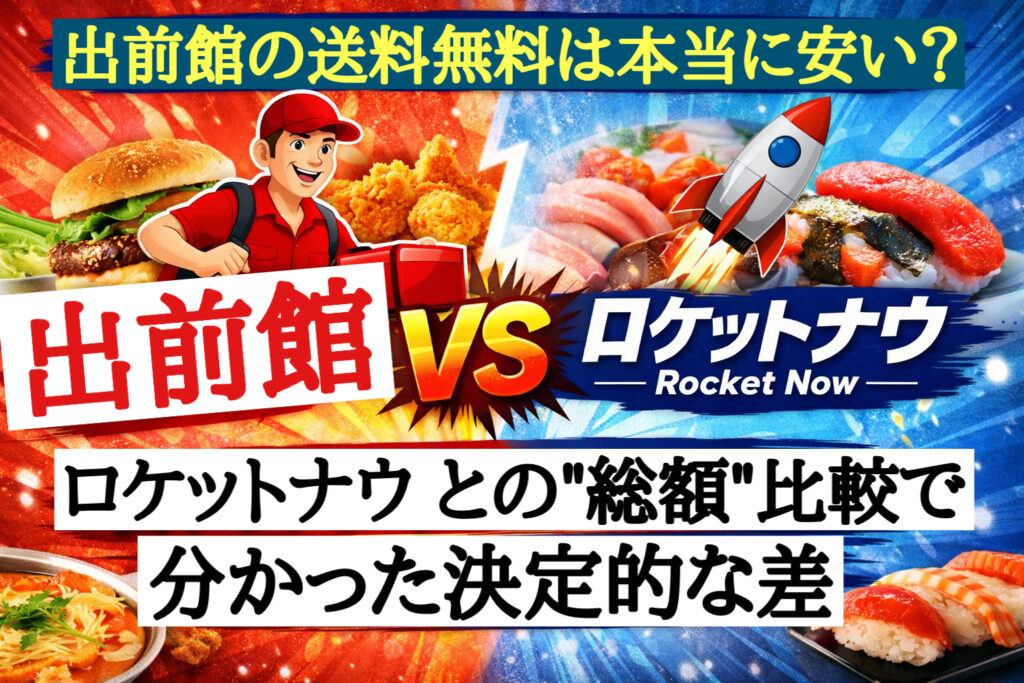 出前館の送料無料は本当に安い?ロケットナウ(Rocket Now/ロケナウ)との総額比較で分かった決定的な差を解説するアイキャッチ画像