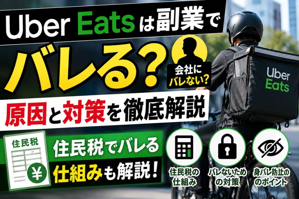 Uber Eatsの副業が会社にバレる原因と対策、住民税の仕組みを解説するアイキャッチ画像