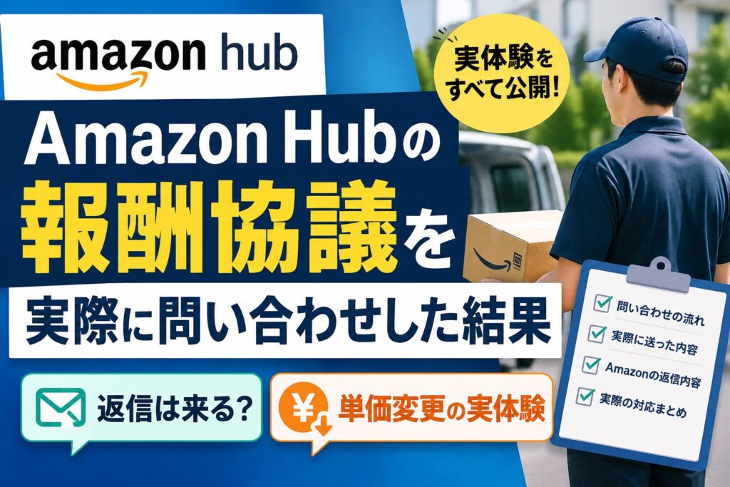 Amazon Hubの報酬協議について実際に問い合わせした体験を紹介するアイキャッチ画像