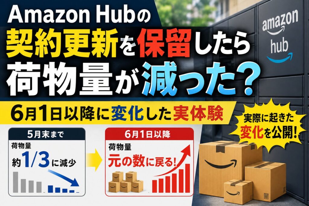 Amazon Hubの契約更新を保留したら荷物量が減った?6月1日以降に荷物量が回復した実体験を紹介するアイキャッチ画像